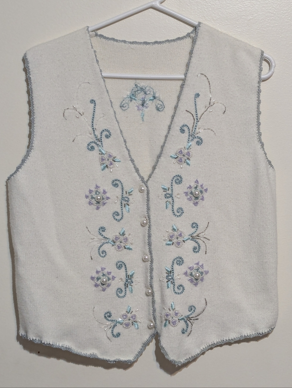 White Beaded Knit Sweater Vest - S (8-10)